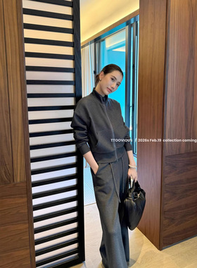 TTOO VOUIS春季2026新款港风设计感松紧腰卫裤立领拉链卫衣两件套