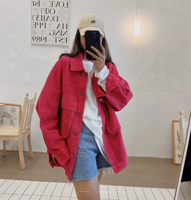 韩版短款牛仔大口袋外套
