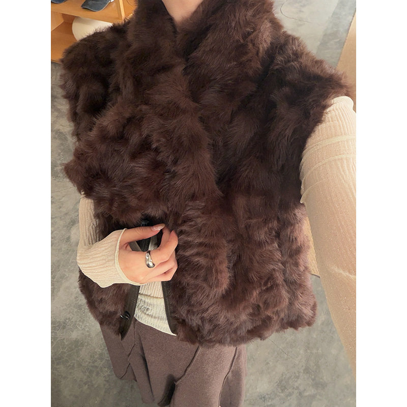 高级感百搭V领环保皮草马甲女冬