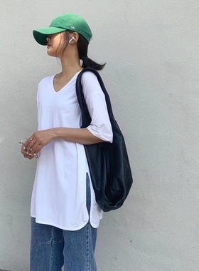 特价清仓不退不换oneseven不规则上衣开叉小个子休闲白色t恤裙女