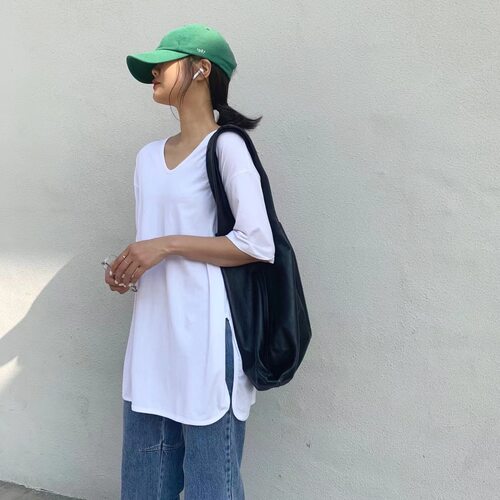 开叉小个子休闲白色t恤裙女