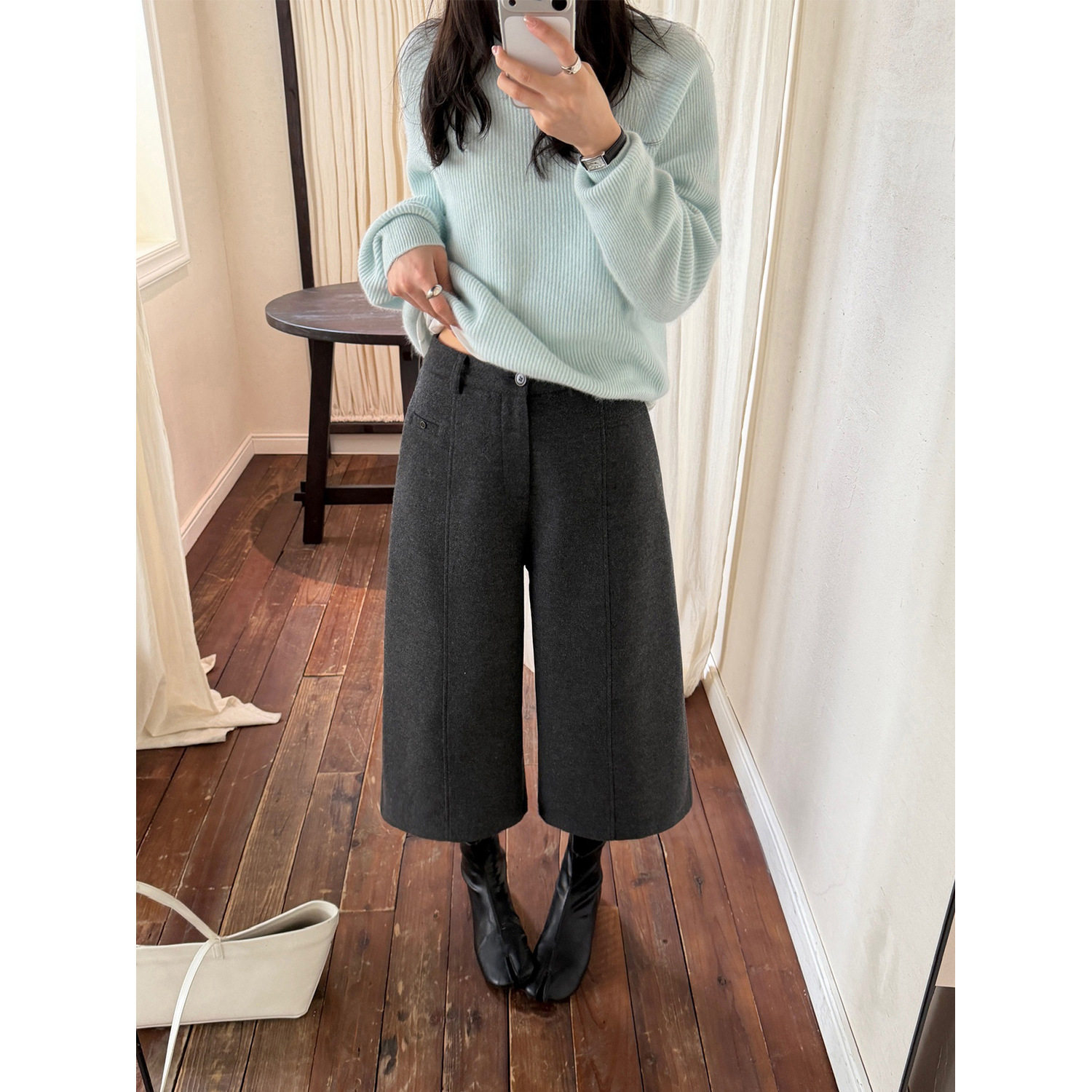 显瘦阔腿七分裤女2026冬季新款