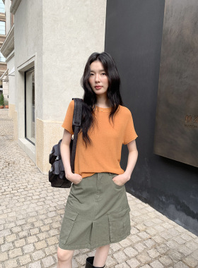 MMC韩系简约插肩袖圆领针织衫2026十三行夏显瘦短袖T恤女61M63007