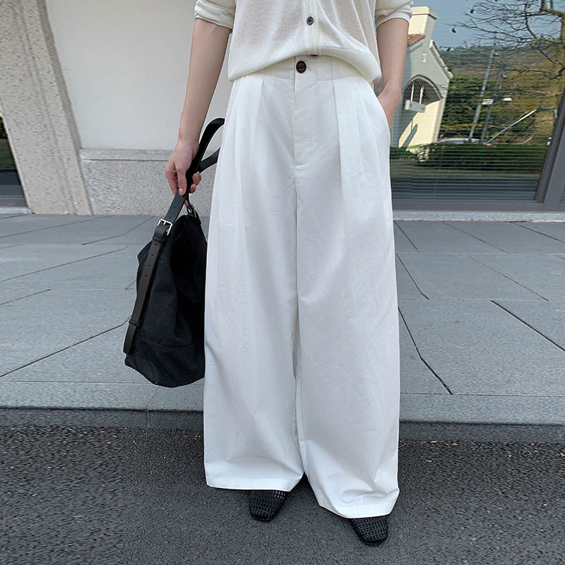 MOXI春季2026新款休闲百搭韩版宽松显瘦慵懒风白色阔腿裤女显腿长