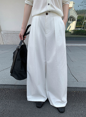 MOXI春季2026新款休闲百搭韩版宽松显瘦慵懒风白色阔腿裤女长裤子