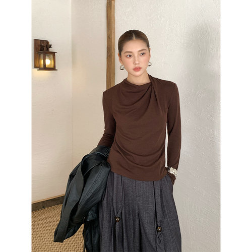 针织T恤女秋季气质修身显瘦纯色