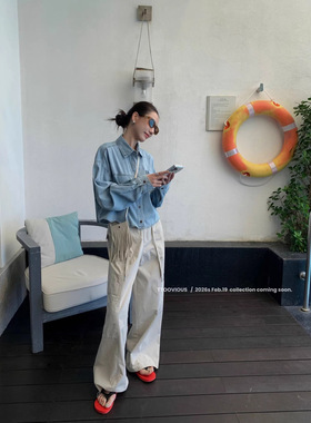 TTOO VOUIS春季新款宽松复古百搭短款长袖设计感牛仔外套女带挎包