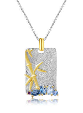 925银镶蓝水晶国风竹影项链精致