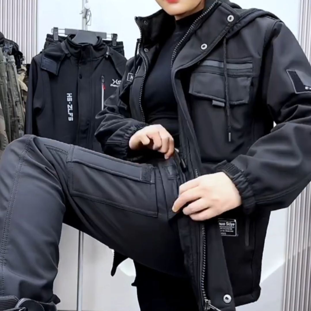加绒秋冬防水男女款工作服户外冲锋衣套装一整套工装汽修保暖套装