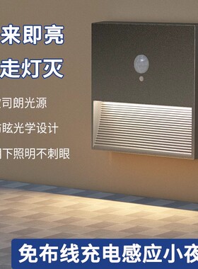 人体感应灯自动衣柜侧发光智能楼梯过道磁吸免布线充电小夜灯地脚