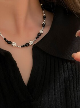 S925银超闪拉丝猫眼黑玛瑙项链