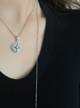 S925纯银八芒星锆石吊坠复古