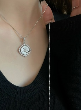 S925纯银飞马古币旋转吊坠项链