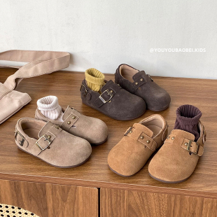 儿童复古勃肯鞋韩版秋季新款女童皮鞋搭扣软底豆豆鞋透气男童单鞋