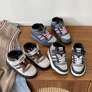 儿童板鞋高帮运动鞋2025冬新款男童休闲鞋韩版加绒二棉鞋女童棉鞋