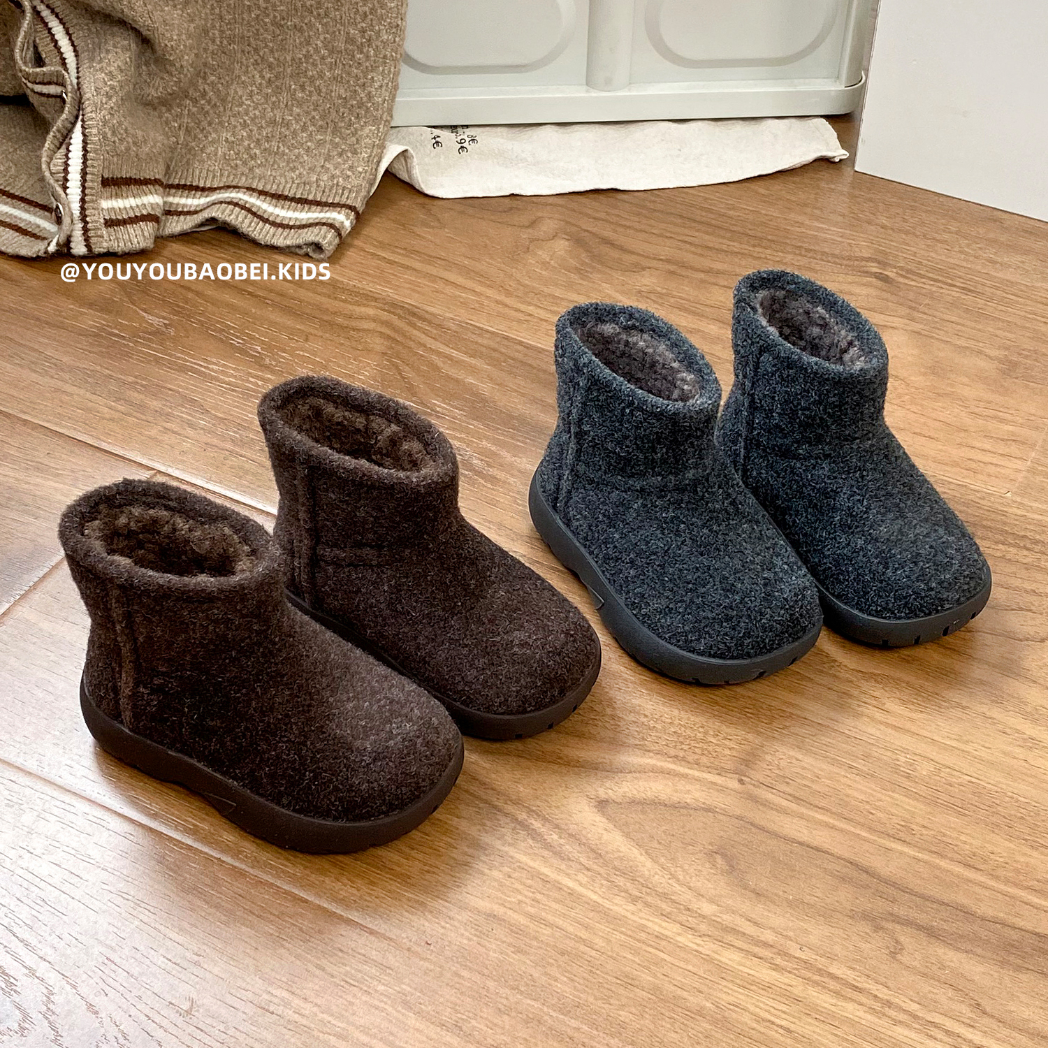 韩版毛呢男女童雪地靴保暖舒适