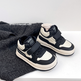 时尚高帮儿童运动鞋男童鞋子秋冬款女童加绒保暖真皮透气板鞋单鞋