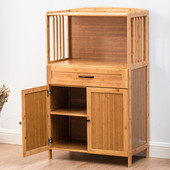 楠竹厨房餐边柜简易橱柜多功能实木微波炉架碗柜储物收纳茶水柜子