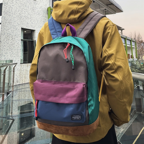 复古拼色双肩包工装旅行包