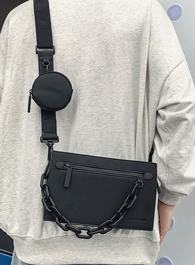 潮牌斜挎包男士时尚盒子包单肩包男生包包小方包个性百搭男挎包潮