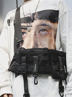 机能风斜挎包男潮牌街头潮流小挎包男士胸包日系工装包个性单肩包