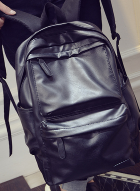 复古休闲双肩包男士背包电脑包学院风韩版学生书包女PU皮旅行潮包