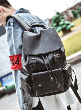 双肩包男韩版皮质时尚个性休闲潮流背包学生大书包男士旅行英伦包