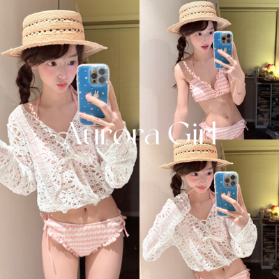 韩系蕾丝镂空显瘦温泉泳衣