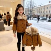 女童秋冬撒银毛领派克服2025年秋冬季 新款 儿童加绒加厚夹克外套潮