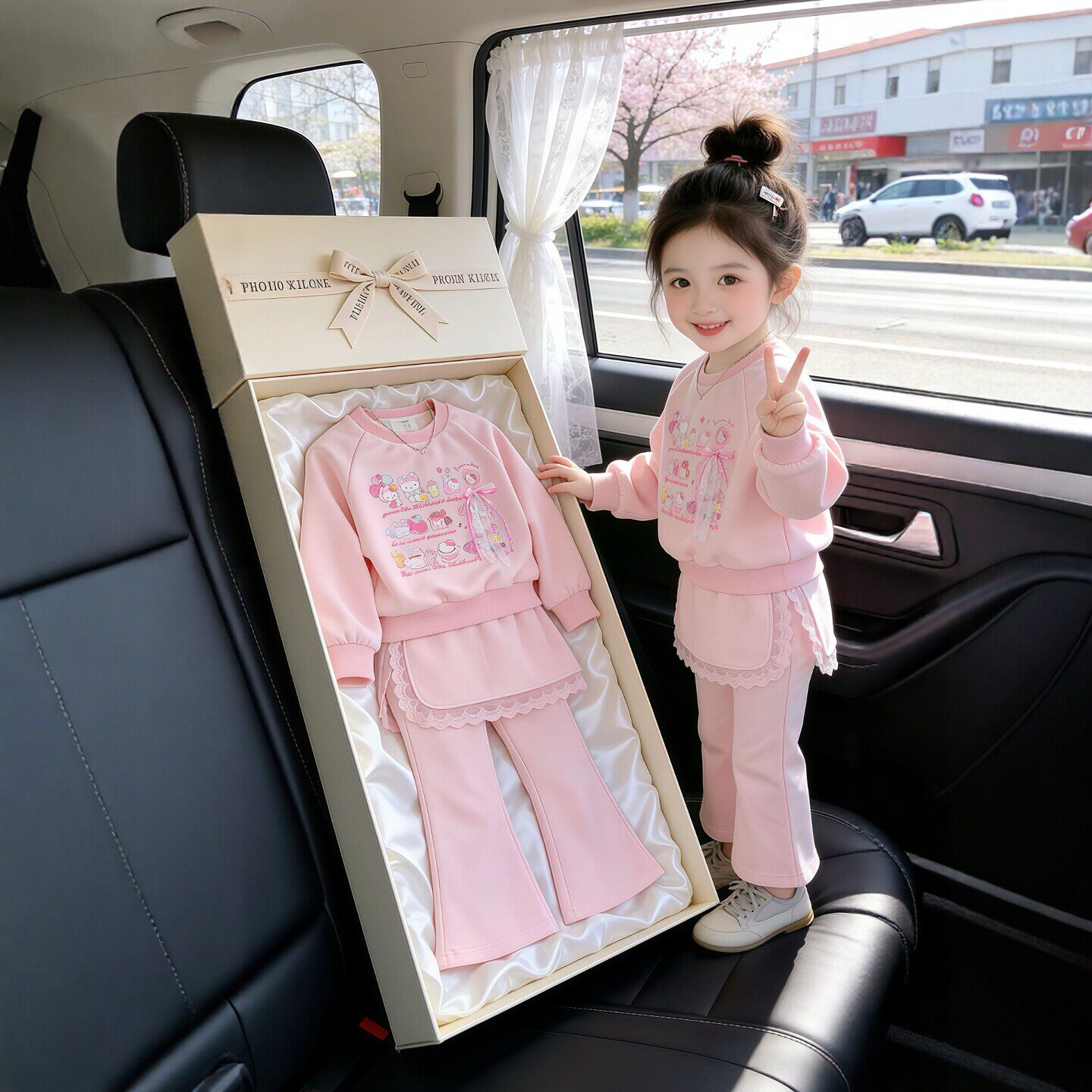 女童套装2026秋季新款儿童可爱印花长袖卫衣女宝宝洋气屁帘喇叭裤