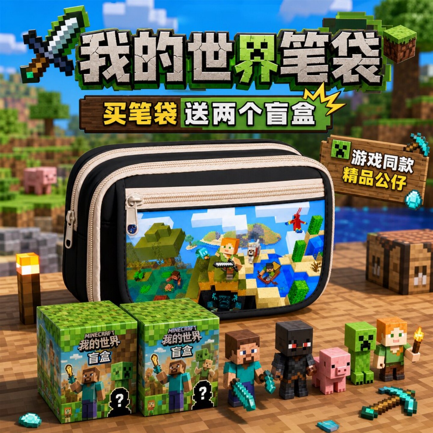 我的世界笔袋送盲盒公仔图片