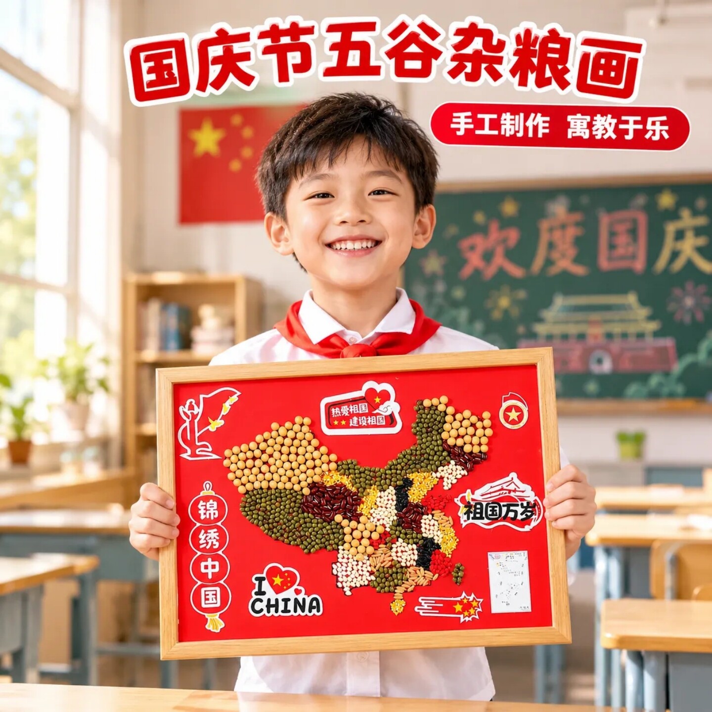 国庆节五谷杂粮画手工DIY材料包