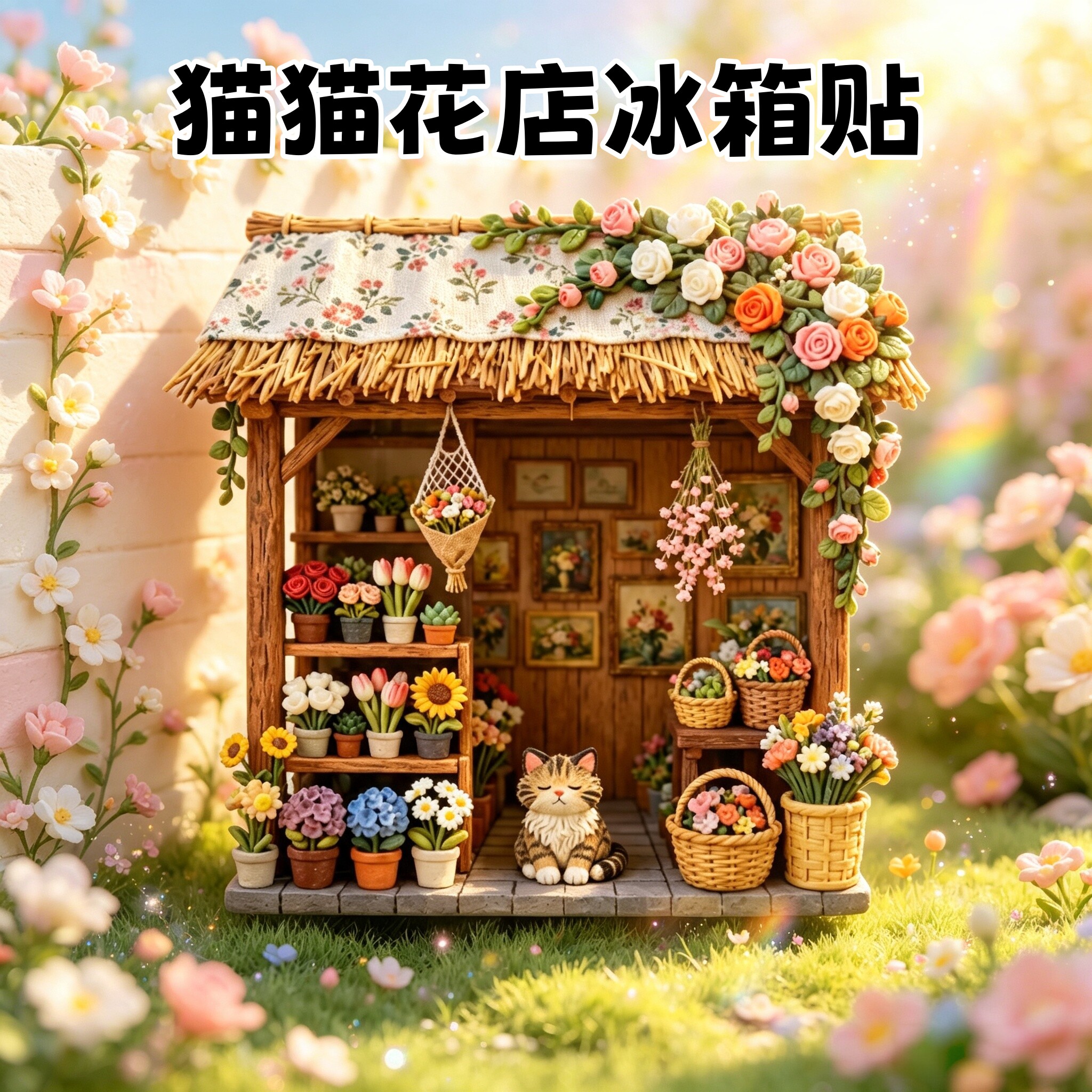 猫猫花店立体浮雕冰箱贴