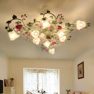 美式 灯具灯饰花草灯卧室浪漫玫瑰花灯具 乡村吸顶灯客厅灯田园风格