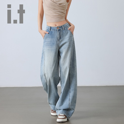 itCHOCOOLATE高腰直筒牛仔裤女