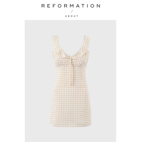 【现货】About Reformation田园风格纹印花荷叶边V领短款连衣裙女