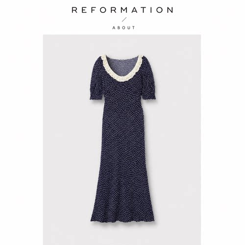 【现货】About Reformation法式人丝碎花修身连衣裙茶歇波点垂感