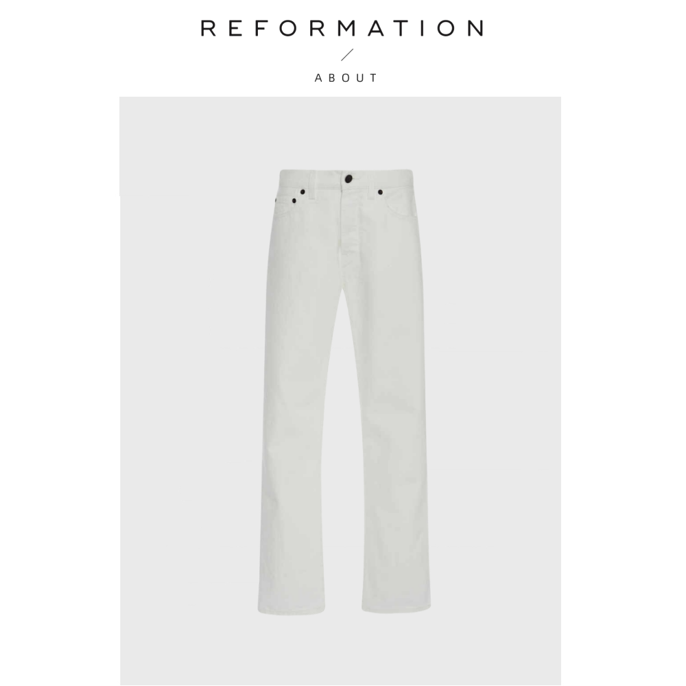 【现货】About Reformation白色牛仔裤女显瘦百搭直筒休闲长裤