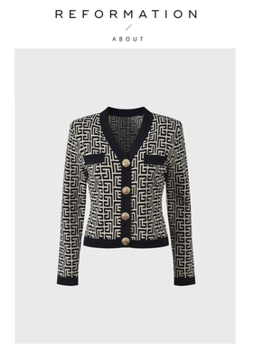 【现货】About Reformation小香风V领重工轻奢长袖针织开衫上衣