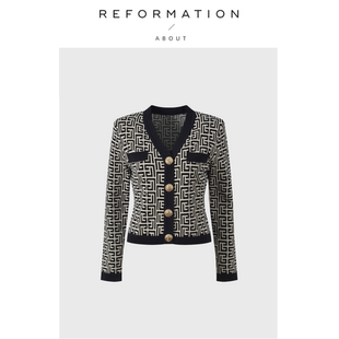 针织开衫 Reformation小香风V领重工轻奢长袖 About 上衣 现货
