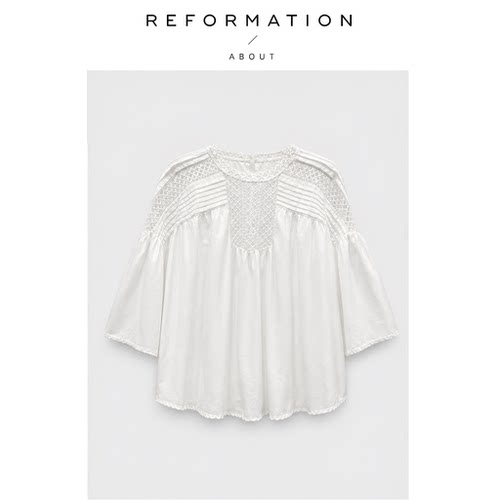 【现货】About Reformation法式小众甜美钩花镂空喇叭袖衬衫上衣