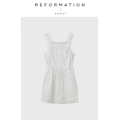 【现货】About Reformation走秀款短裙白色棉刺绣连衣裙甜美背心