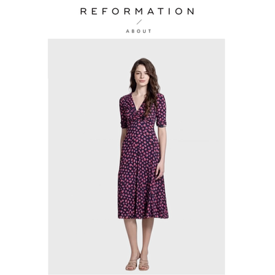 【现货】About Reformation双面穿绿野波点玫瑰V领双层网纱连衣裙