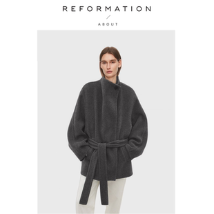 Reformation廓形双层羊绒羊毛双面呢斜门襟大衣 About 现货