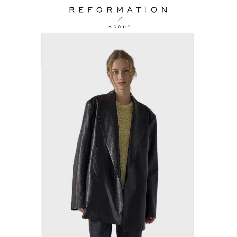 【现货】About Reformation皮衣外套女宽松中长款小众设计师西装