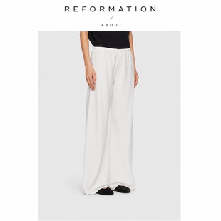【现货】About Reformation高端麻料阔腿裤女夏薄款苎麻白色裤子
