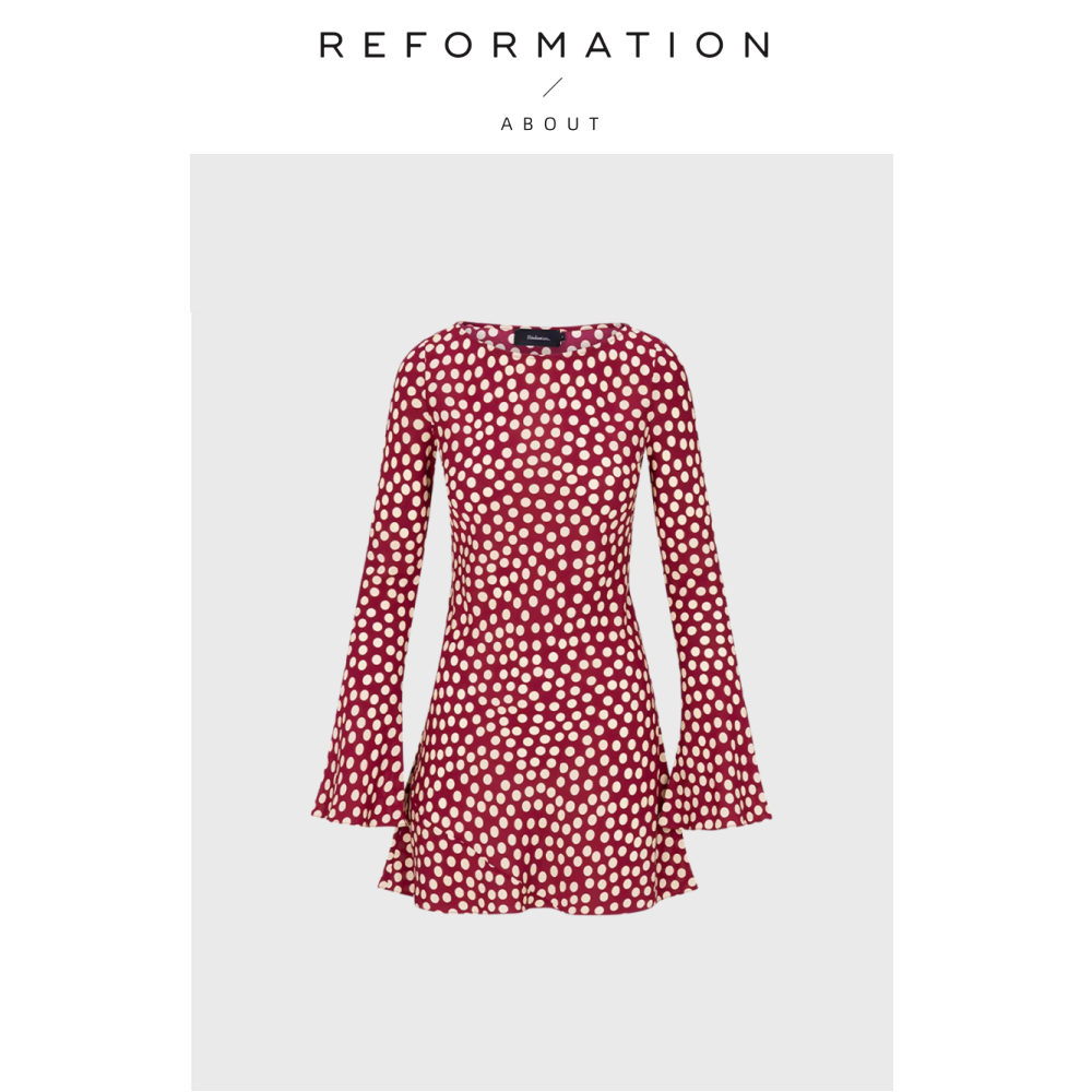 【现货】About Reformation长袖碎花真丝斜裁短款连衣服法式复古