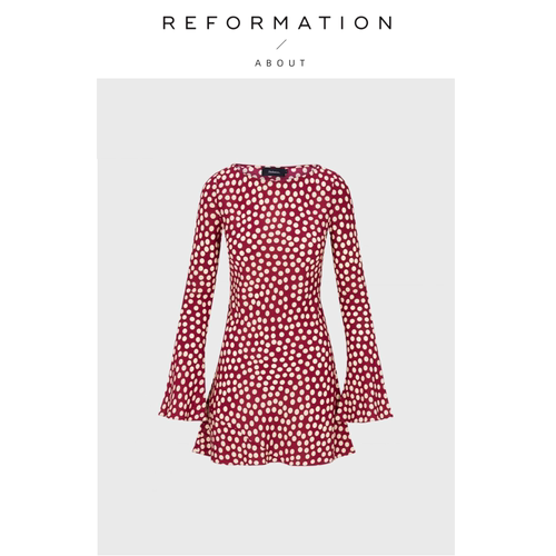 【现货】About Reformation长袖碎花真丝斜裁短款连衣服法式复古
