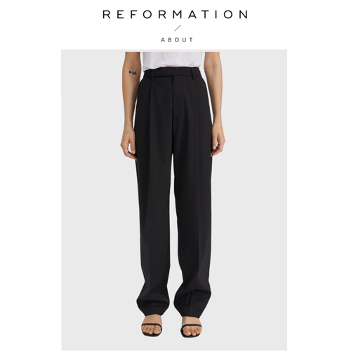 【现货】About Reformation黑色阔腿裤女西装裤高腰休闲直筒裤子
