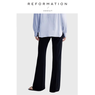 高腰显瘦微喇休闲裤 Reformation春夏季 About 黑色喇叭裤 现货